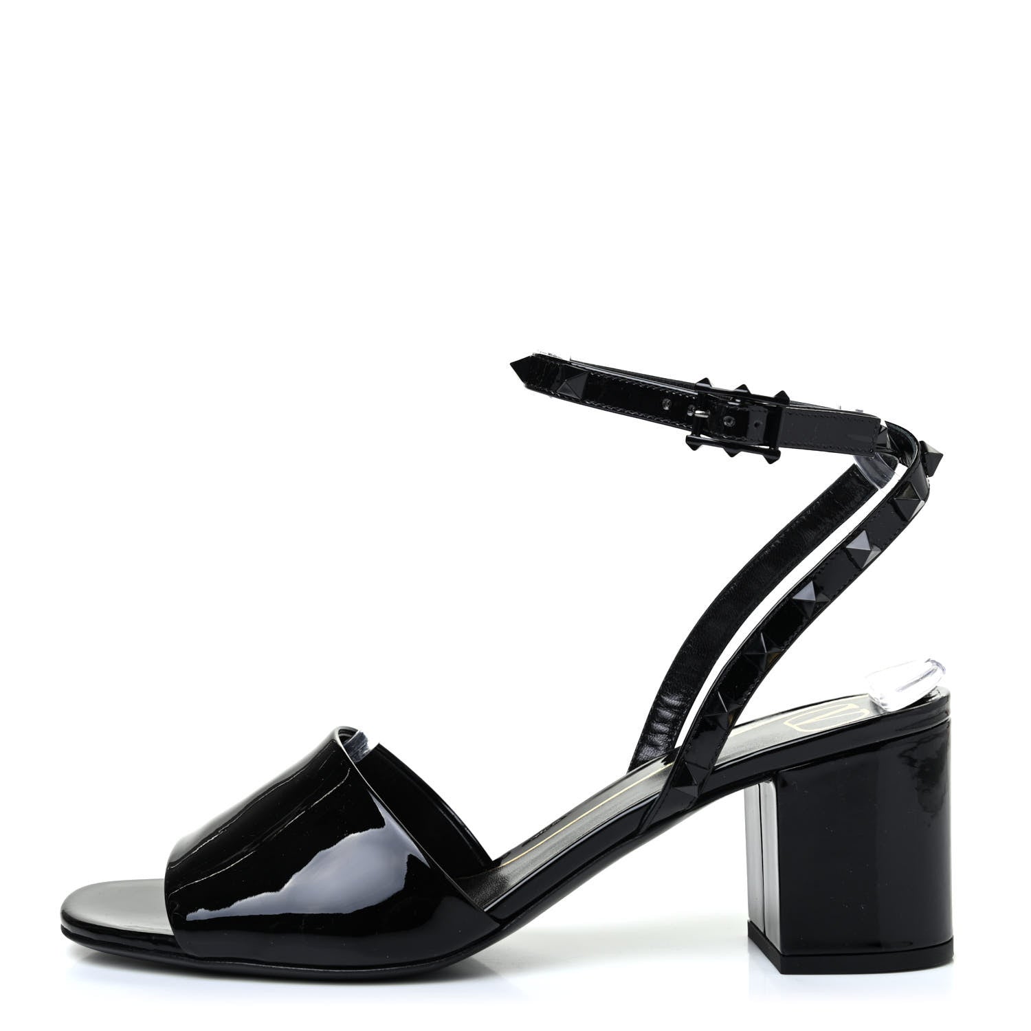 Valentino Garavani Patent Rockstud Block Ankle Strap 60mm Sandals 38.5 Black 1 of 4