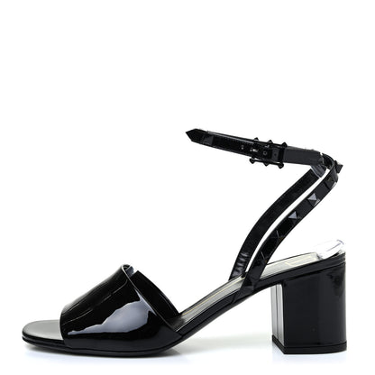 Valentino Garavani Patent Rockstud Block Ankle Strap 60mm Sandals 38.5 Black 1 of 4