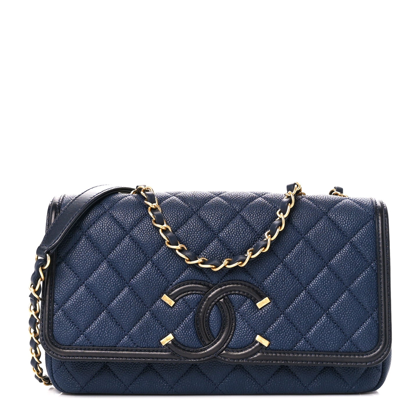 Caviar Quilted Medium CC Filigree Flap Navy Black
