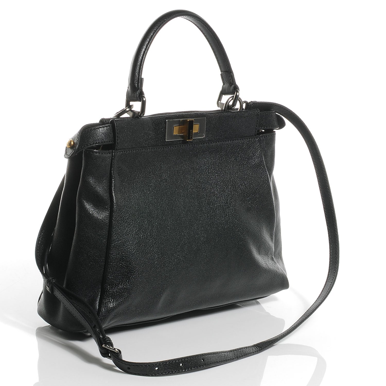 Fendi Goatskin Zucca Medium Peekaboo Iconic Satchel Black Tobacco 3 of 8