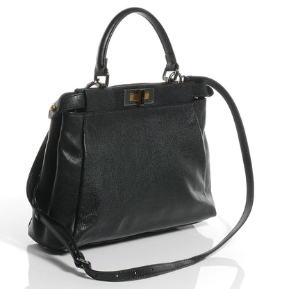 Fendi Goatskin Zucca Medium Peekaboo Iconic Satchel Black Tobacco 3 of 8