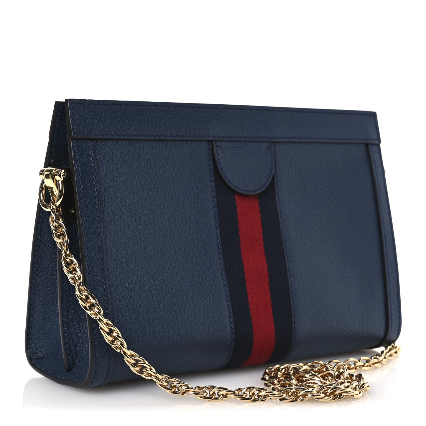 Textured Calfskin Web Small Ophidia Chain Shoulder Bag Blue Agata