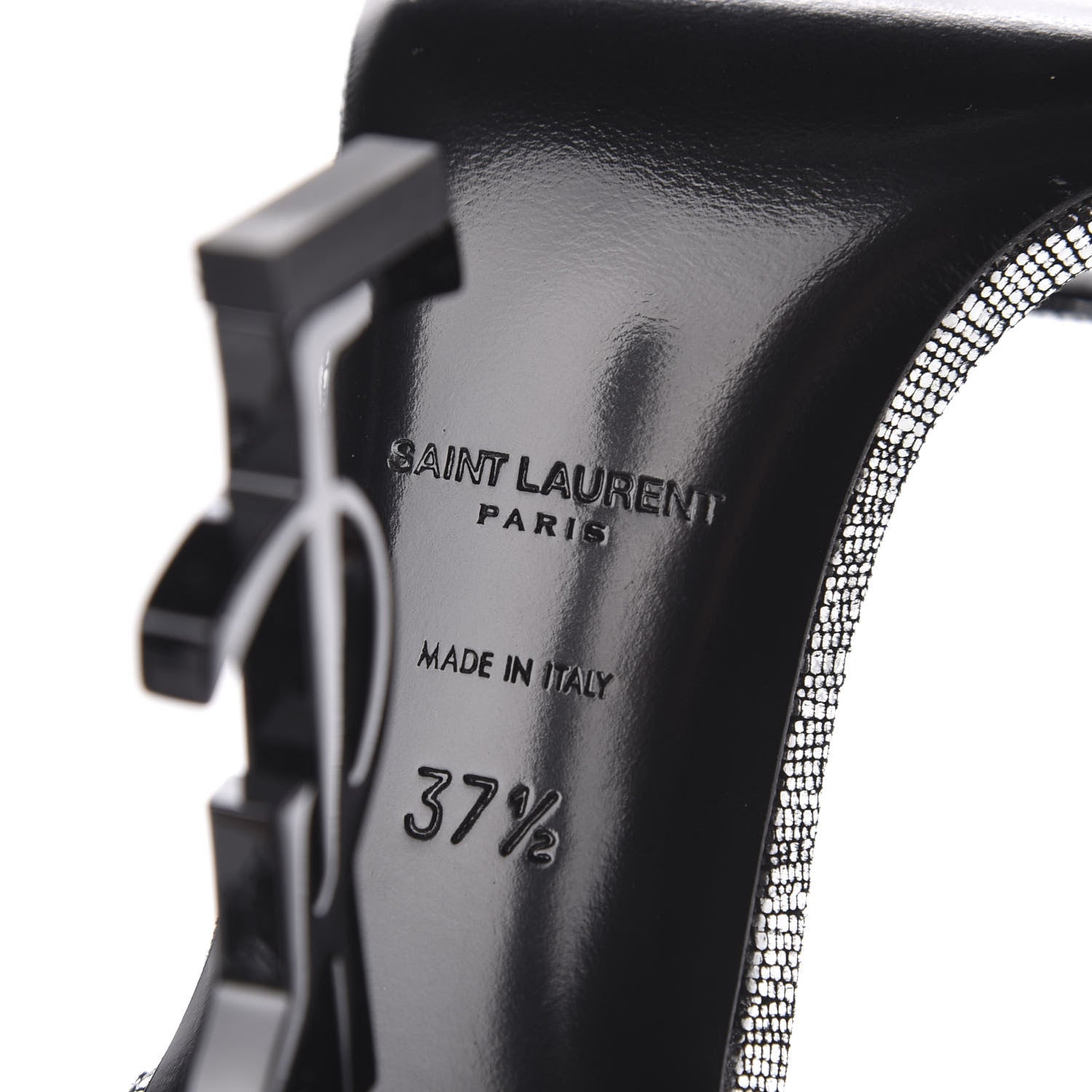 Saint Laurent Metallic Calfskin Opyum 110 Sandals 37.5 Argento 7 of 9