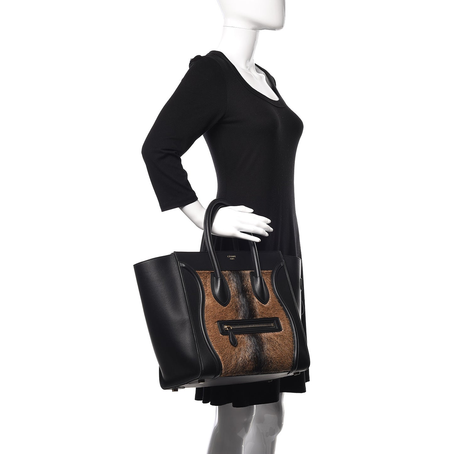 Smooth Calfskin Goat Fur Mini Luggage Brown