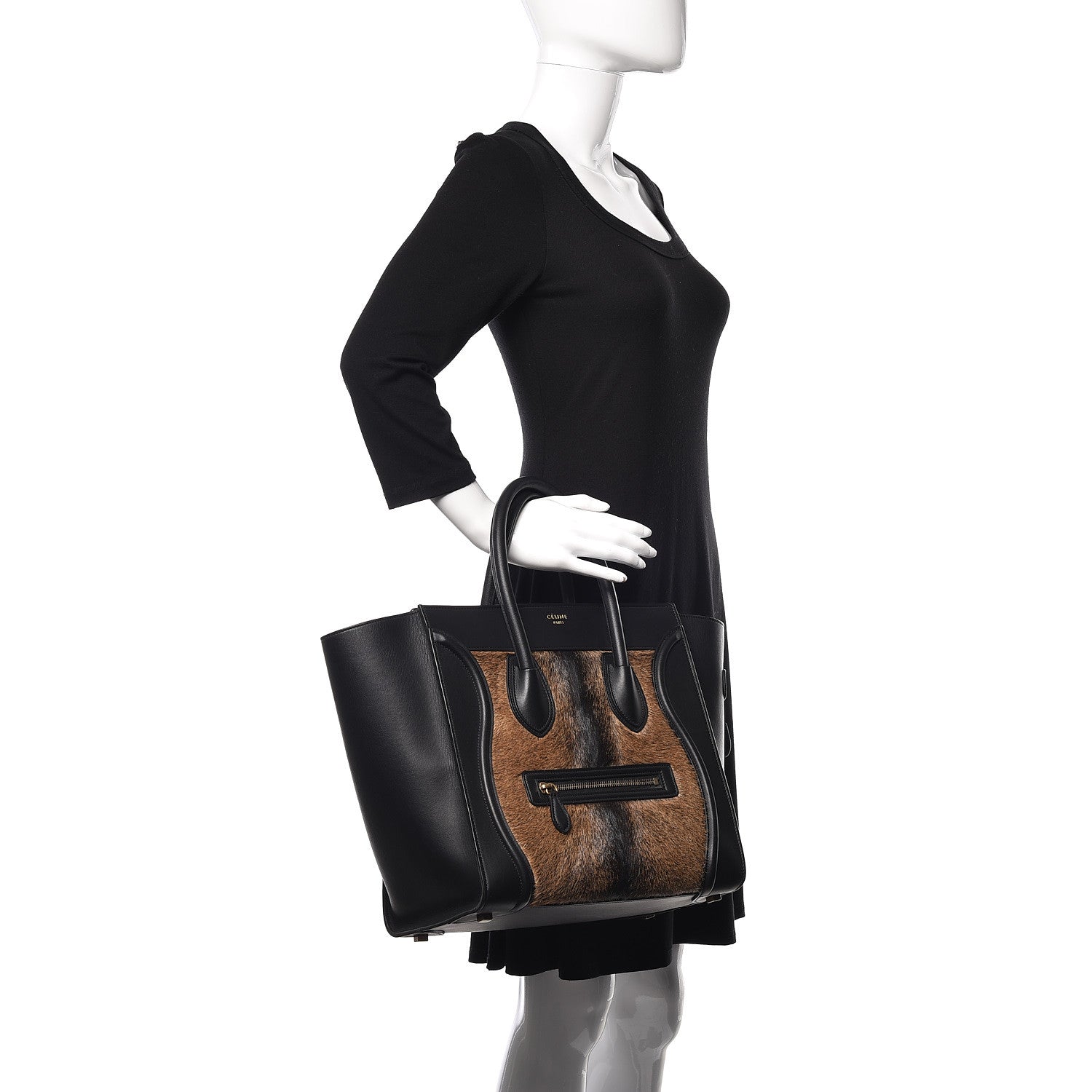 Celine Smooth Calfskin Goat Fur Mini Luggage Brown 2 of 8