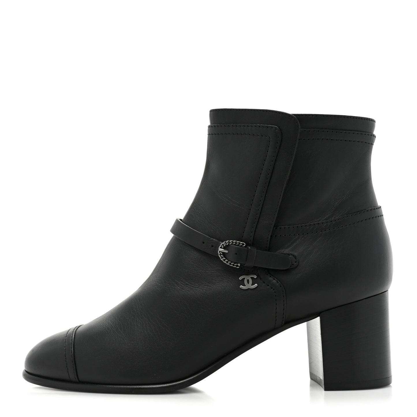 Calfskin CC Buckle Short Boots 39 Black