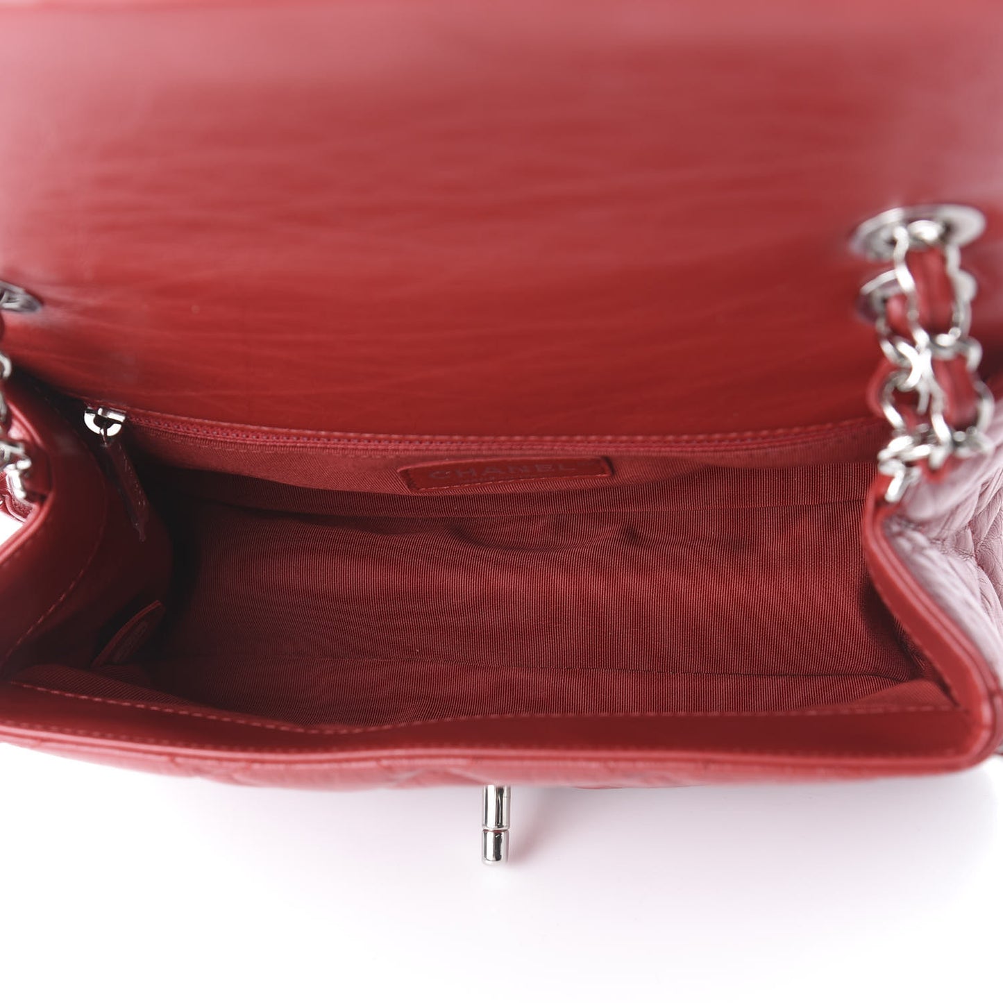 Crumpled Calfskin Medium Chain All Over Flap Red