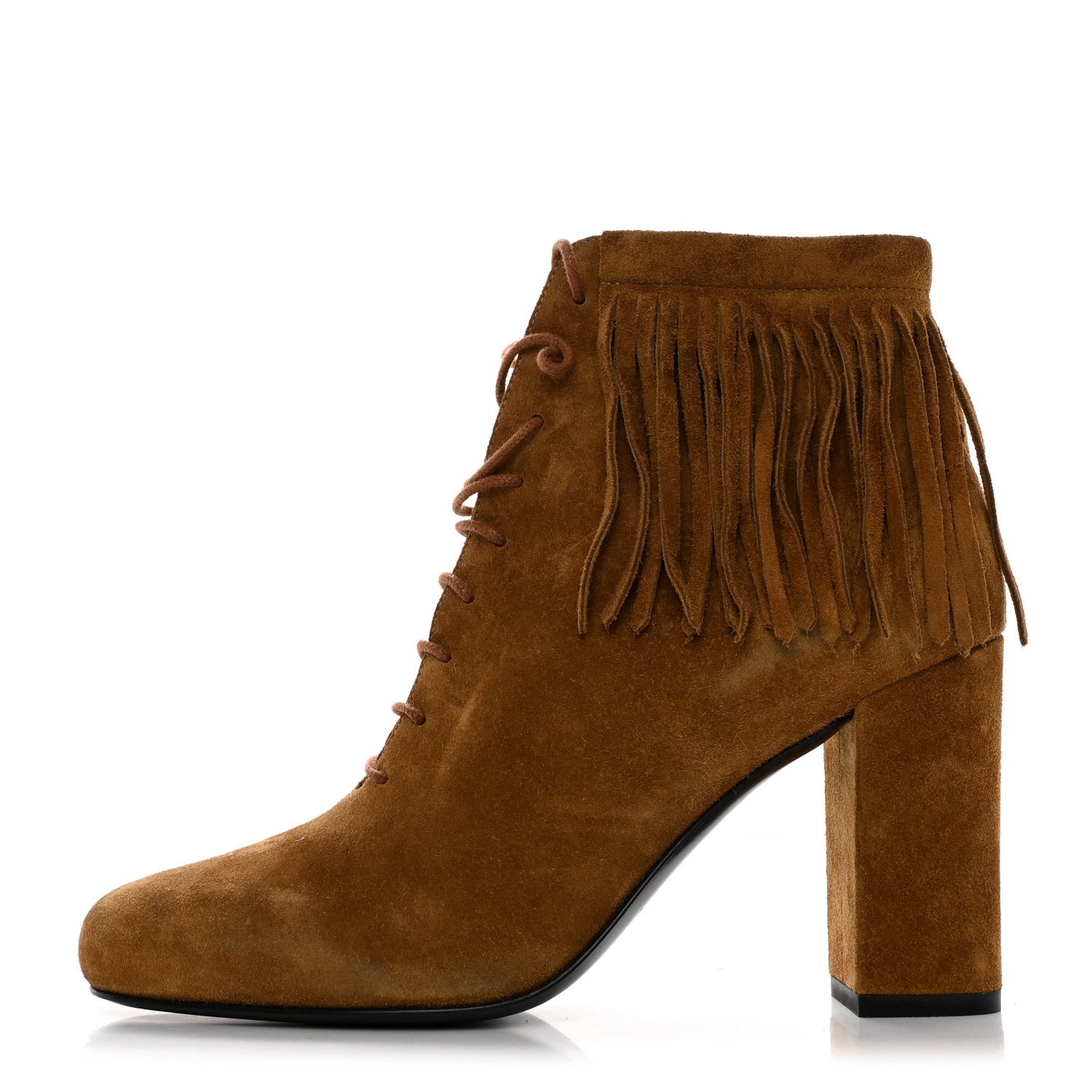 Saint Laurent Suede Babies 90 Fringe Ankle Boots 37 Light Tan 1 of 8