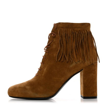 Saint Laurent Suede Babies 90 Fringe Ankle Boots 37 Light Tan 1 of 8