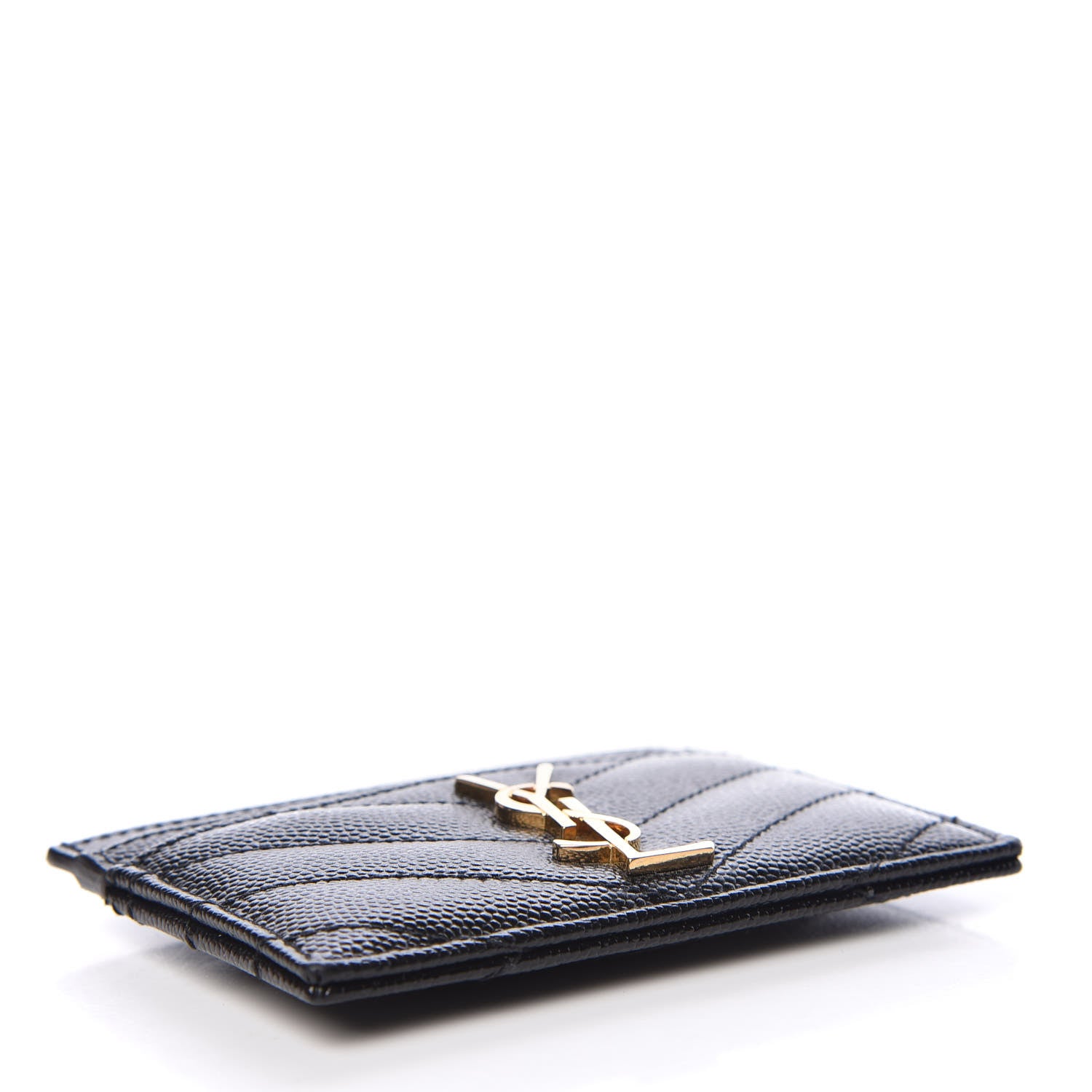 Saint Laurent Grain De Poudre Matelasse Chevron Monogram Credit Card Case Black 4 of 7