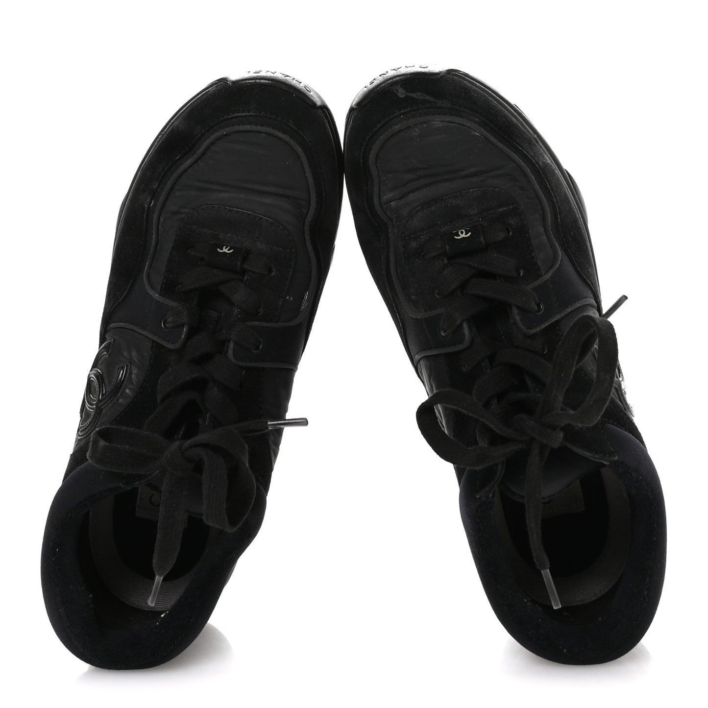 Fabric Calfskin Suede CC Sneakers 36.5 Black