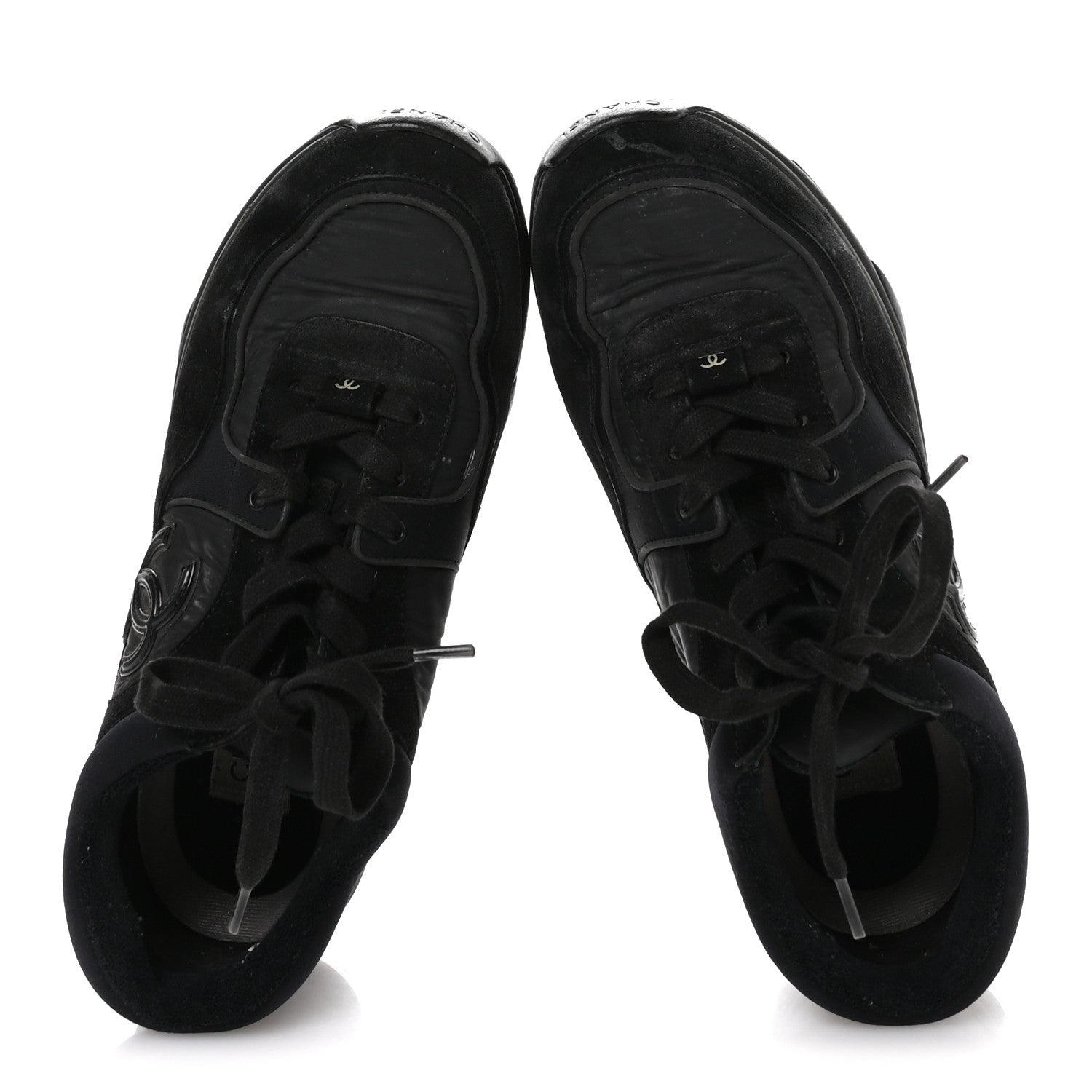 Chanel Fabric Calfskin Suede CC Sneakers 36.5 Black 2 of 8