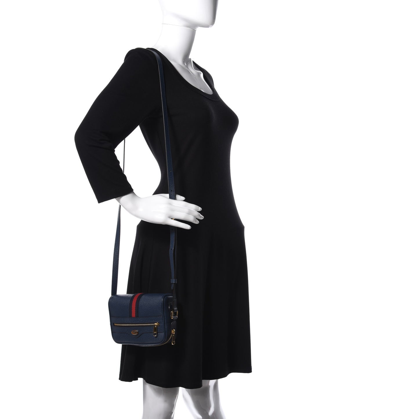 Textured Calfskin Web Mini Ophidia Shoulder Bag Blue Agata