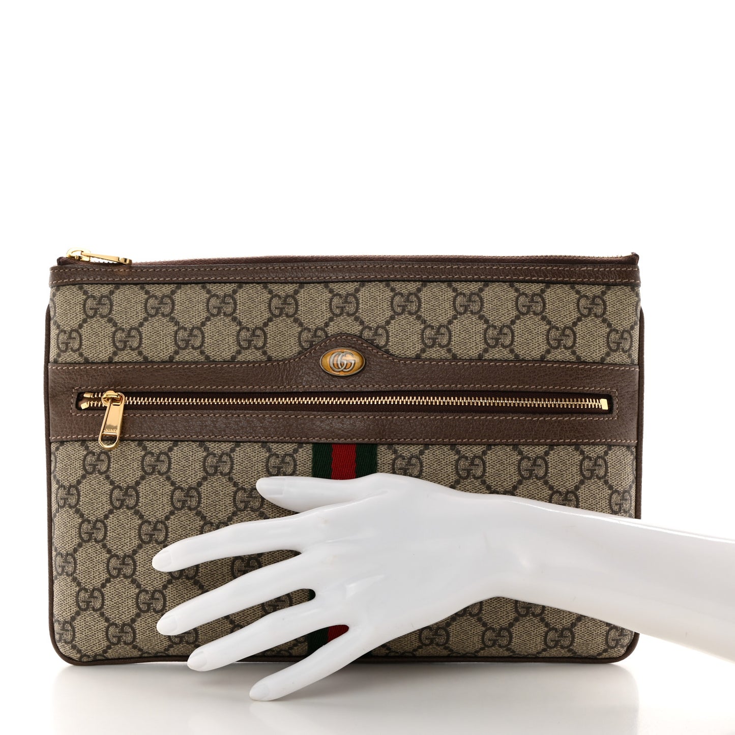 GG Supreme Monogram Large Ophidia Pouch Clutch Brown