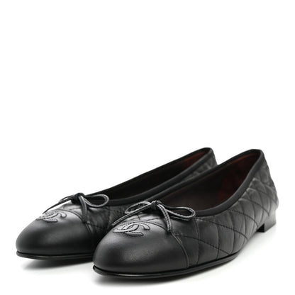 Chanel Aged Calfskin Quilted CC Cap Toe Ballerina Flats 41 Black 3 of 10