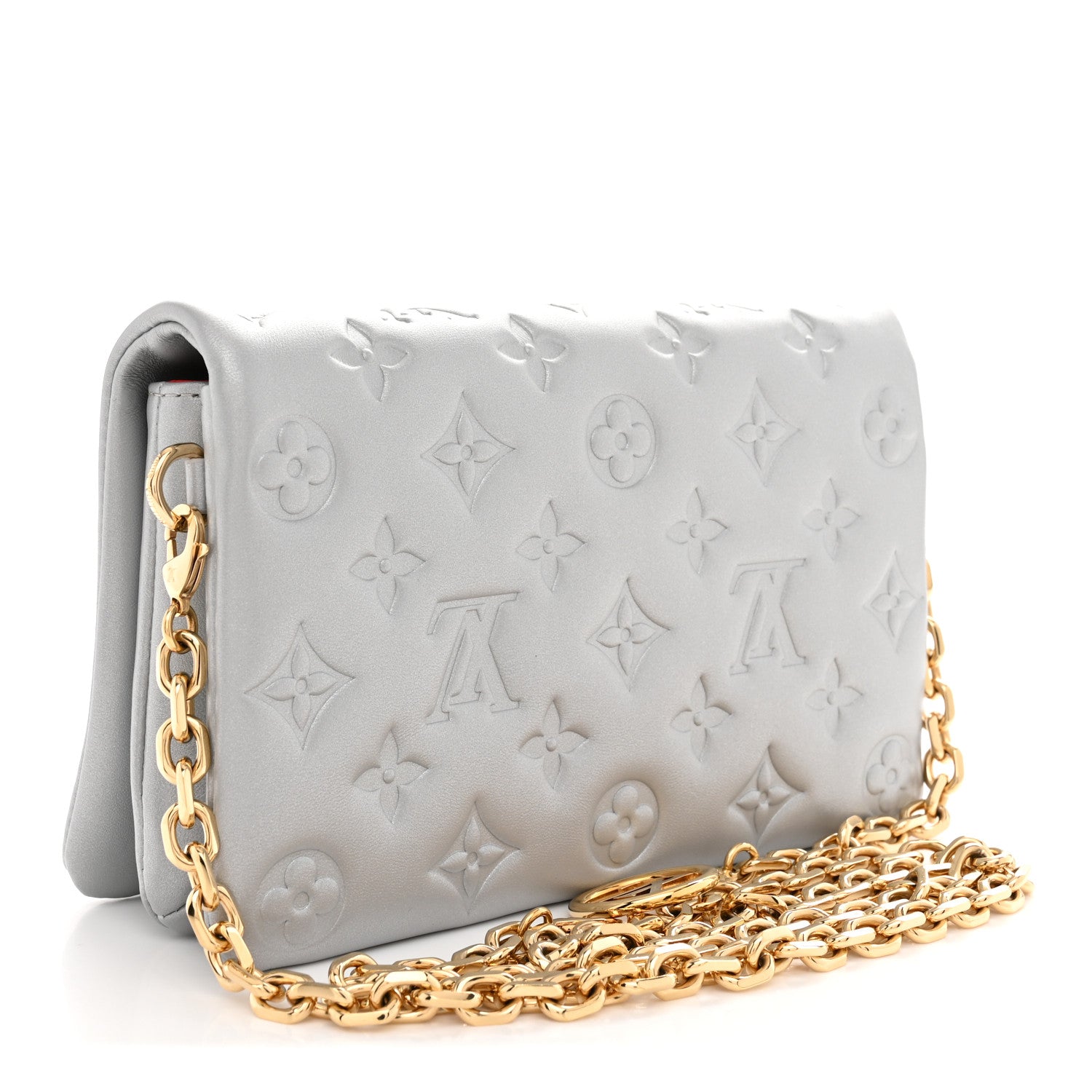 Louis Vuitton Metallic Lambskin Embossed Monogram Pochette Coussin Silver 3 of 10