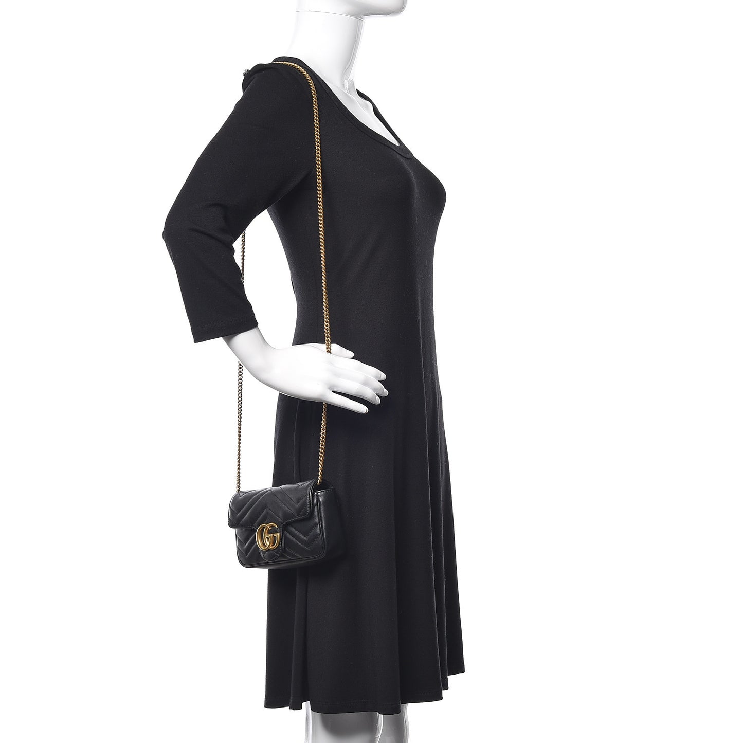 Calfskin Matelasse Super Mini GG Marmont Shoulder Bag Black
