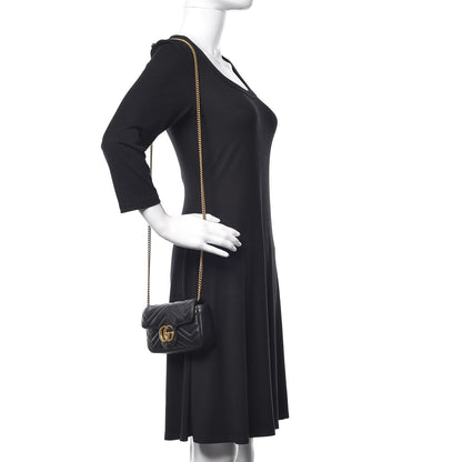 Gucci Calfskin Matelasse Super Mini GG Marmont Shoulder Bag Black 2 of 10