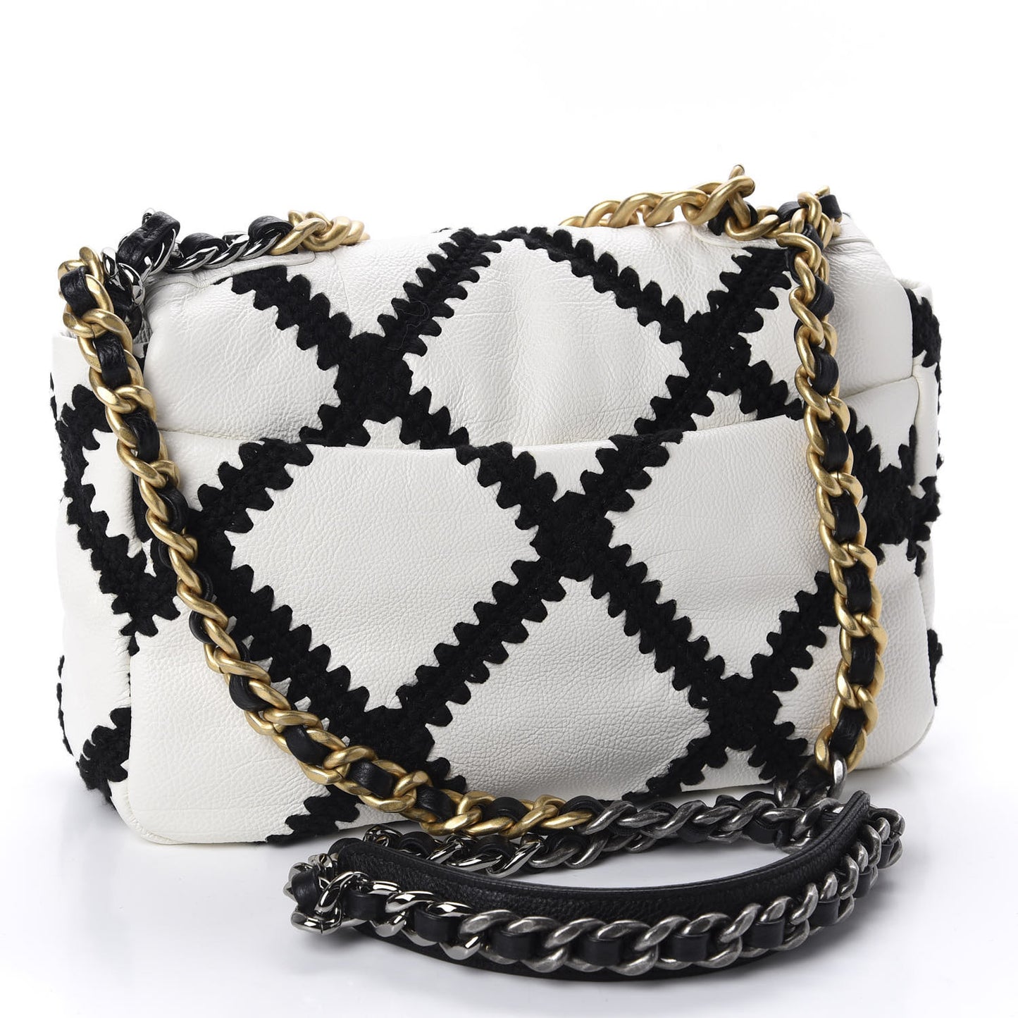 Calfskin Crochet Medium 19 Flap White Black