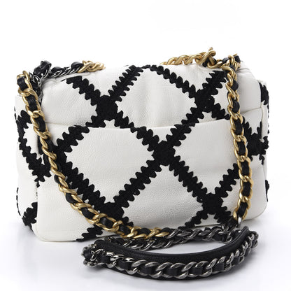 Chanel Calfskin Crochet Medium 19 Flap White Black 2 of 9
