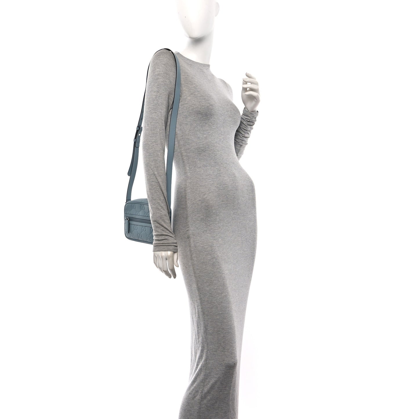 Rubber Effect Calfskin GG Mini Crossbody Bag Light Blue