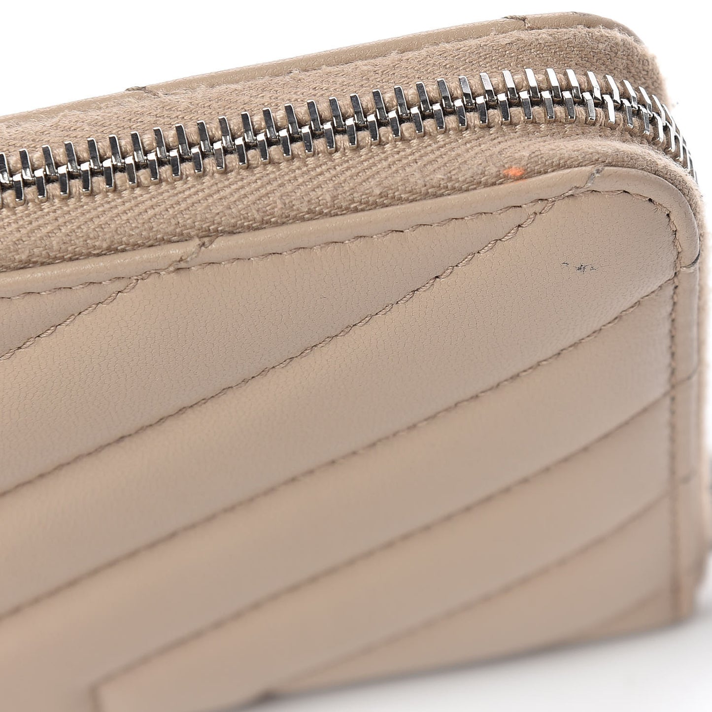 Calfskin Matelasse Chevron Monogram Zip Around Wallet Dark Beige