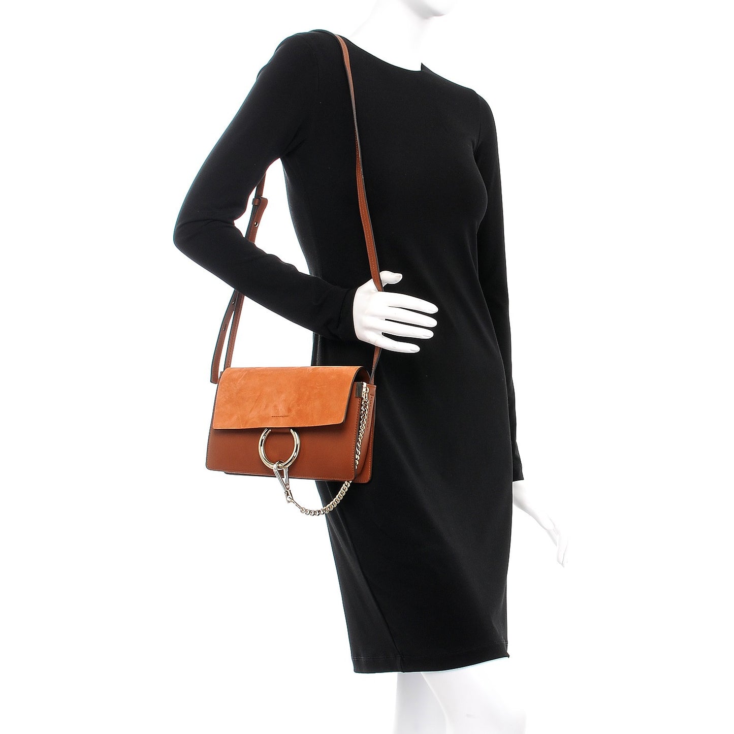 Suede Calfskin Small Faye Shoulder Bag Tobacco