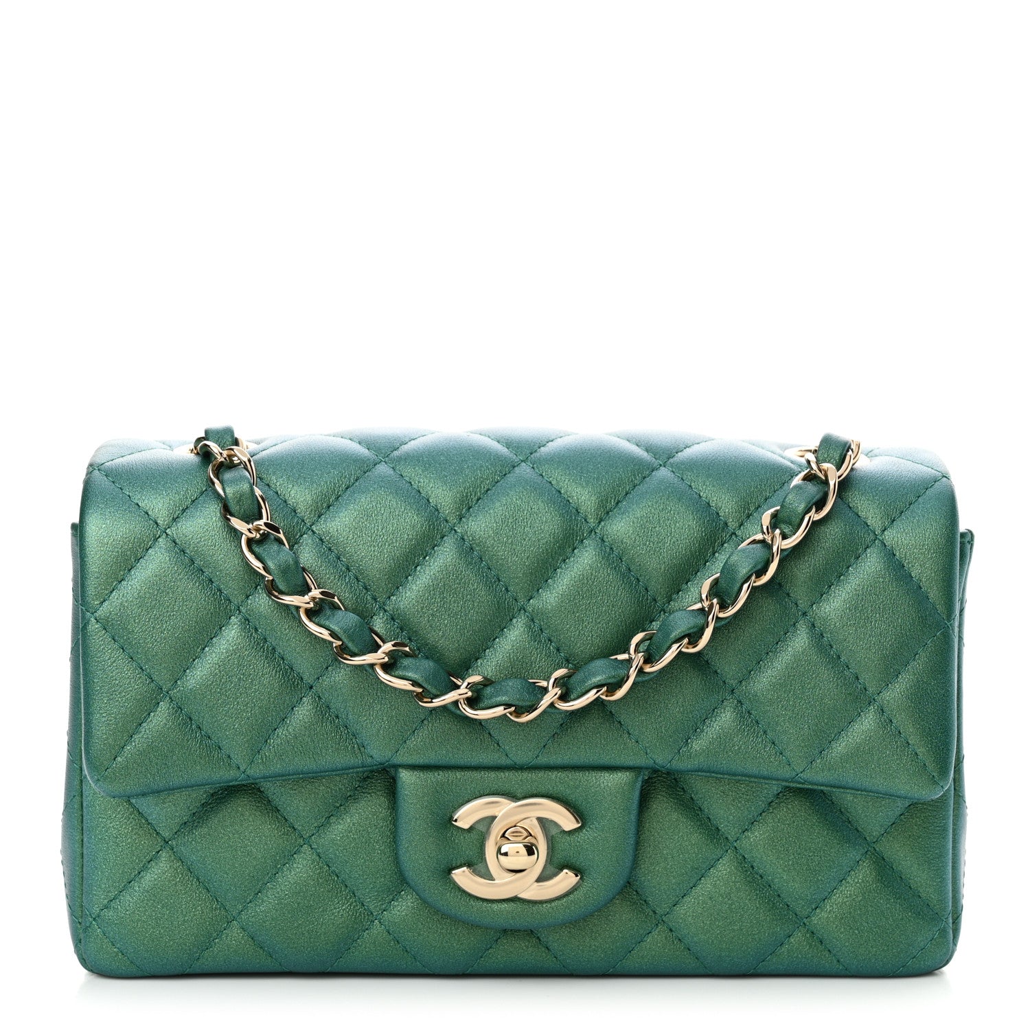 Chanel Lambskin Quilted Mini Rectangular Flap Dark Green 1 of 11