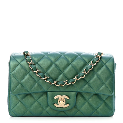 Chanel Lambskin Quilted Mini Rectangular Flap Dark Green 1 of 11