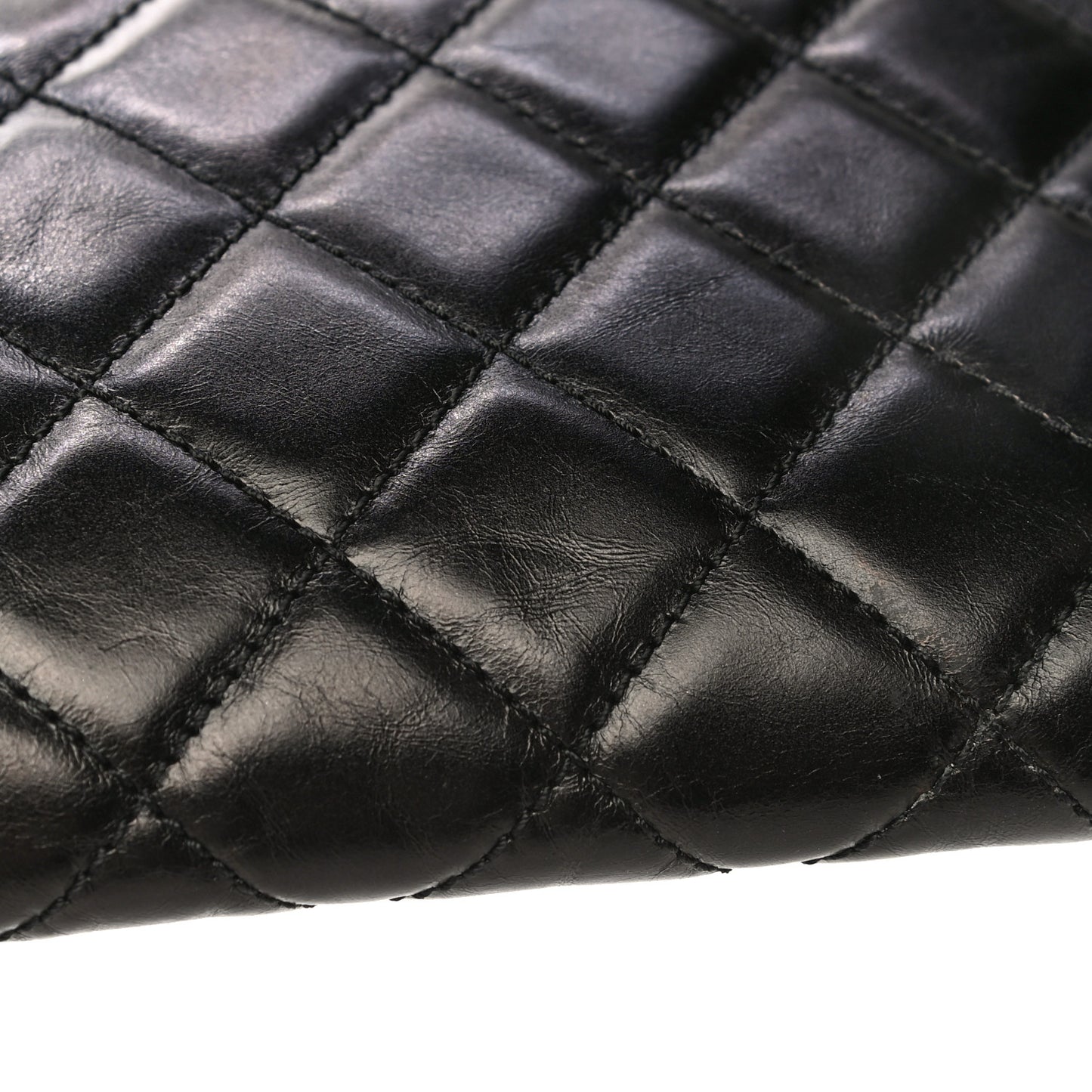 Aged Calfskin Quilted Zip Clutch Black