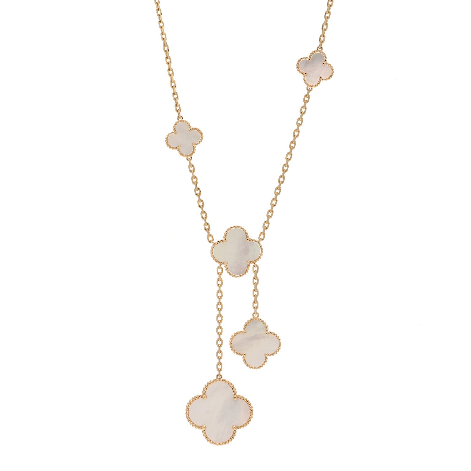 Van Cleef & Arpels 18K Yellow Gold Mother of Pearl 6 Motifs Magic Alhambra Necklace 1 of 4