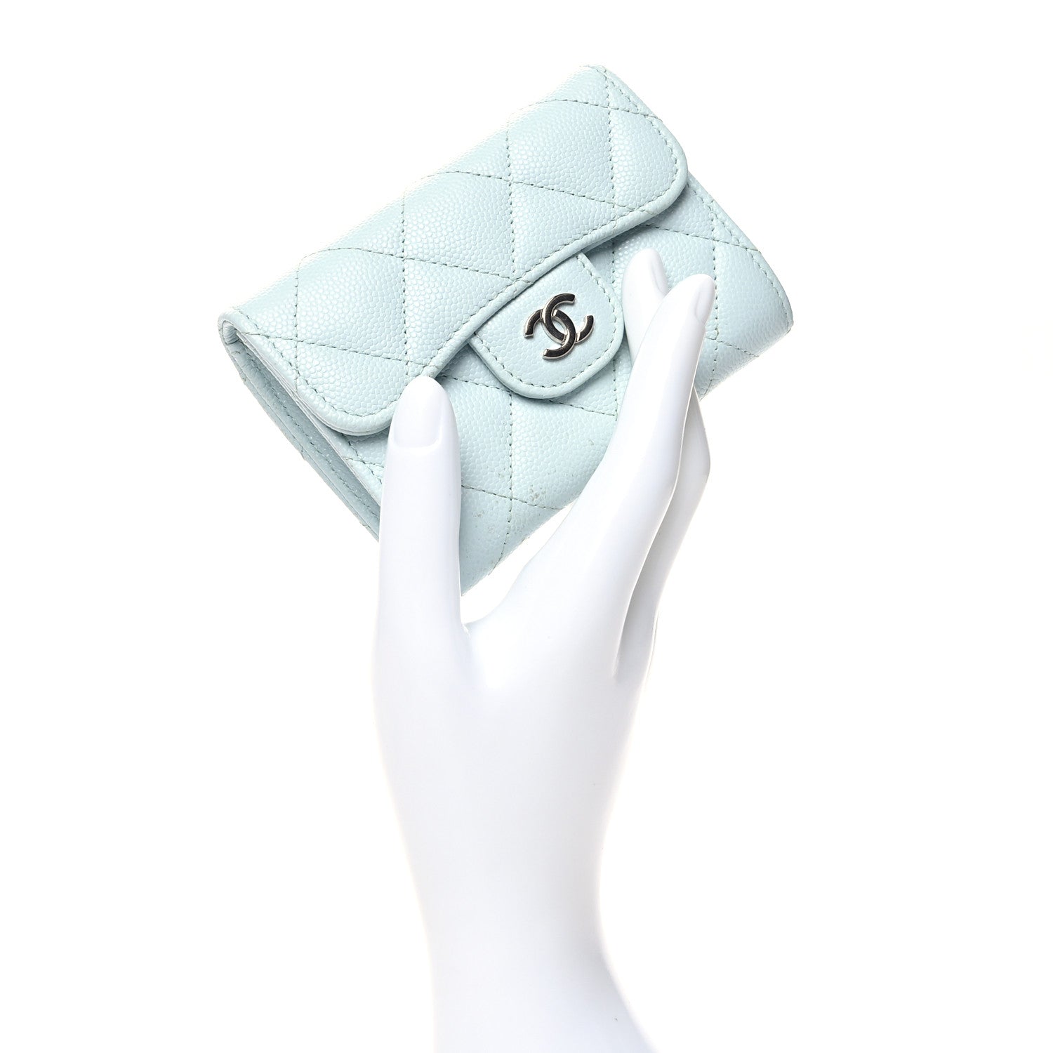 Chanel Caviar Quilted Flap Card Holder Wallet Light Blue 2 of 14