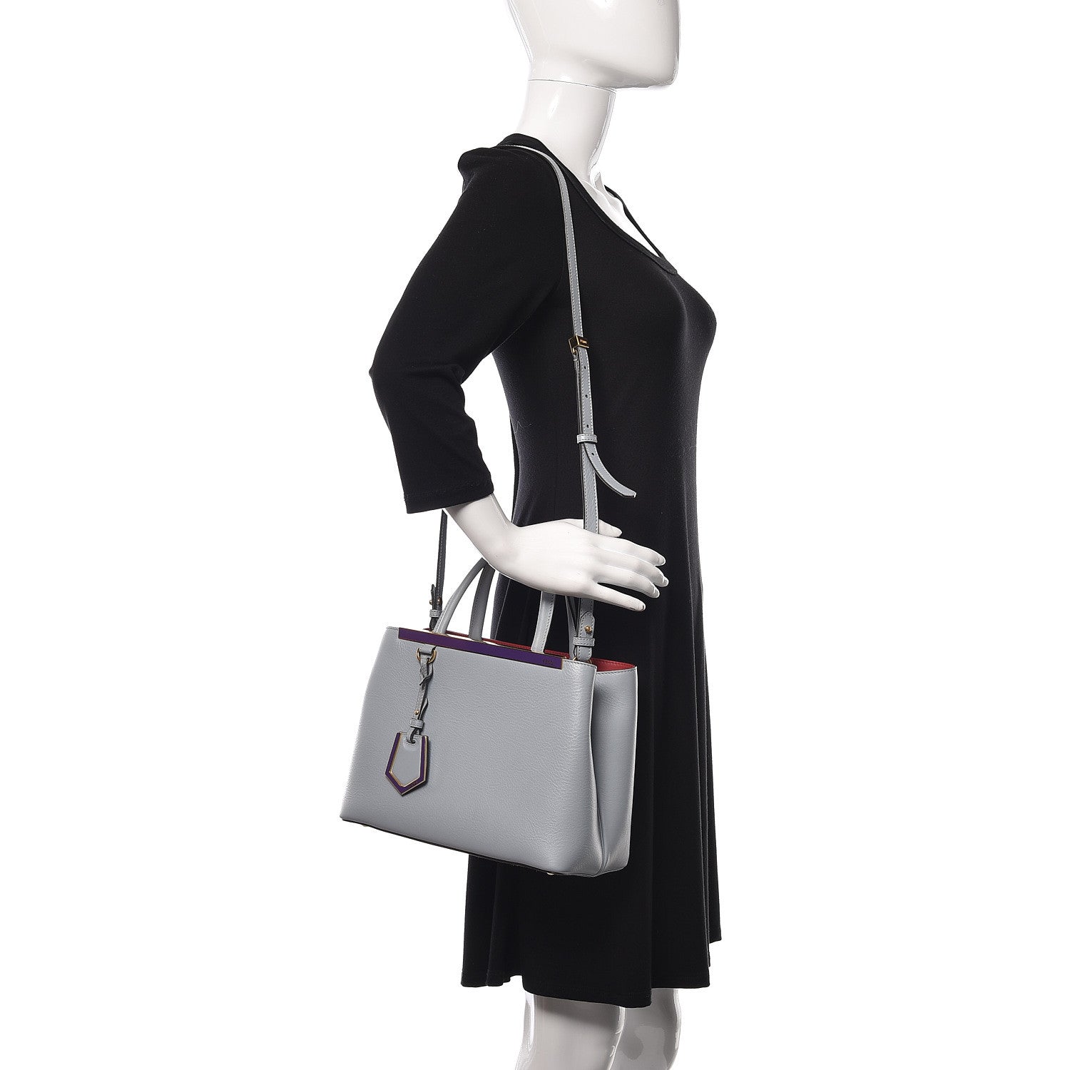 Fendi Vitello Dolce Century Petite 2Jours Tote Blue Red 2 of 8