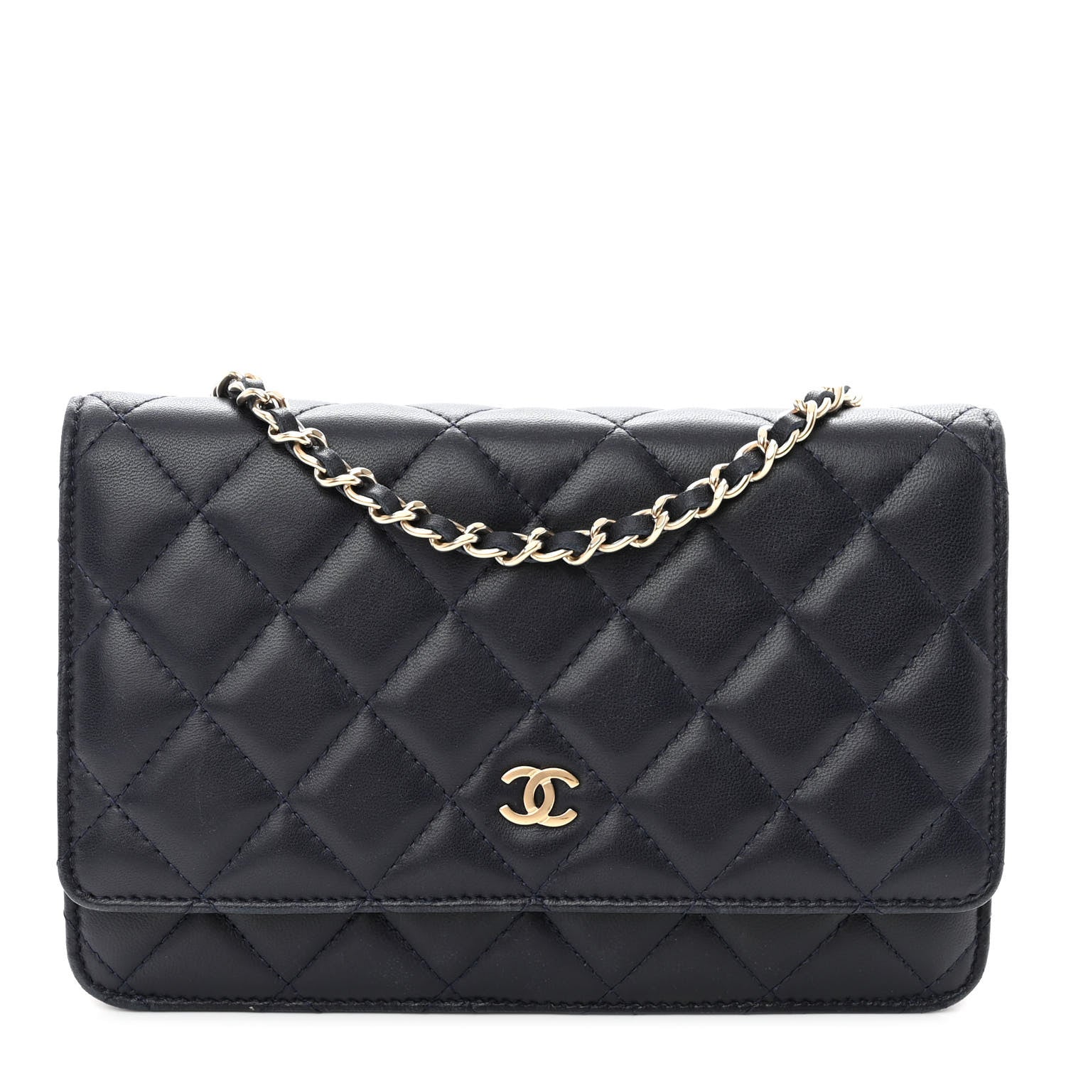 Chanel Lambskin Quilted Wallet On Chain WOC Navy Blue 1 of 11