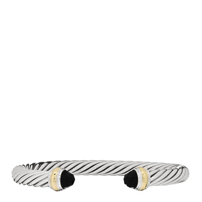 David Yurman Sterling Silver 14K Yellow Gold Black Onyx 7mm Cable Classics Bracelet 1 of 4