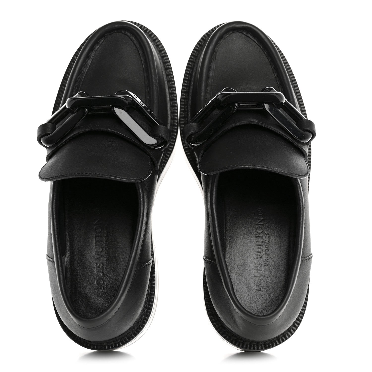 Louis Vuitton Calfskin Oversized Chain Academy Loafers 35 Black 2 of 12