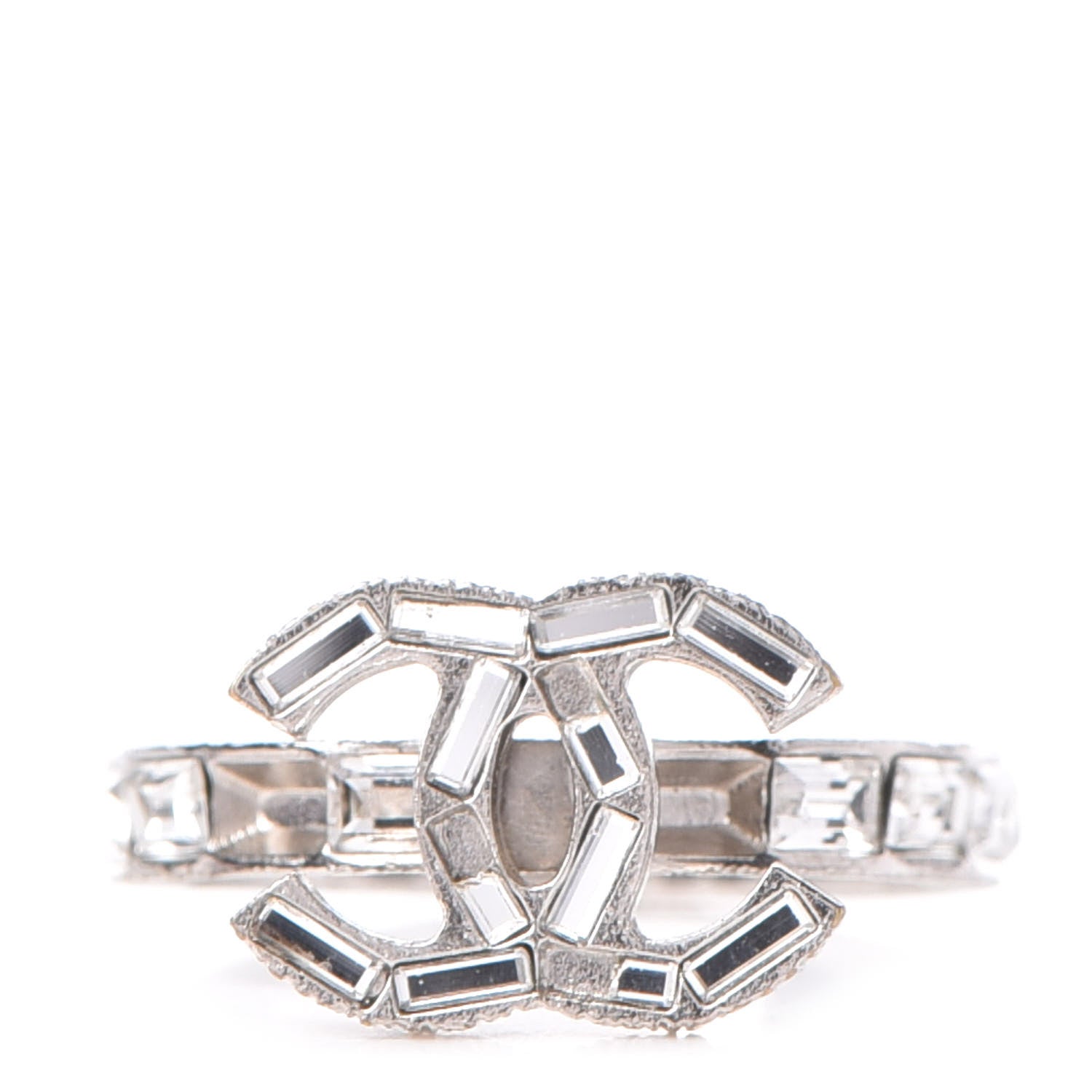 Chanel Crystal Baguette CC Ring 6 Silver 1 of 4
