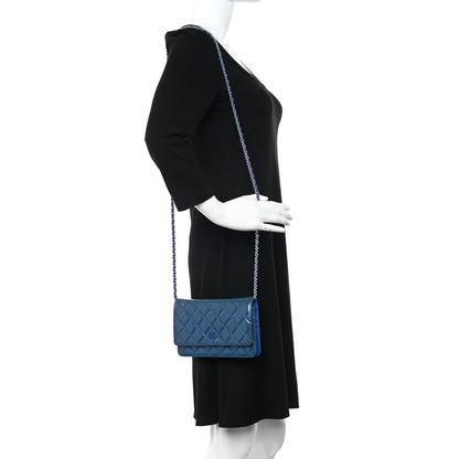 Chanel Patent Quilted Wallet On Chain WOC Blue 2 of 12