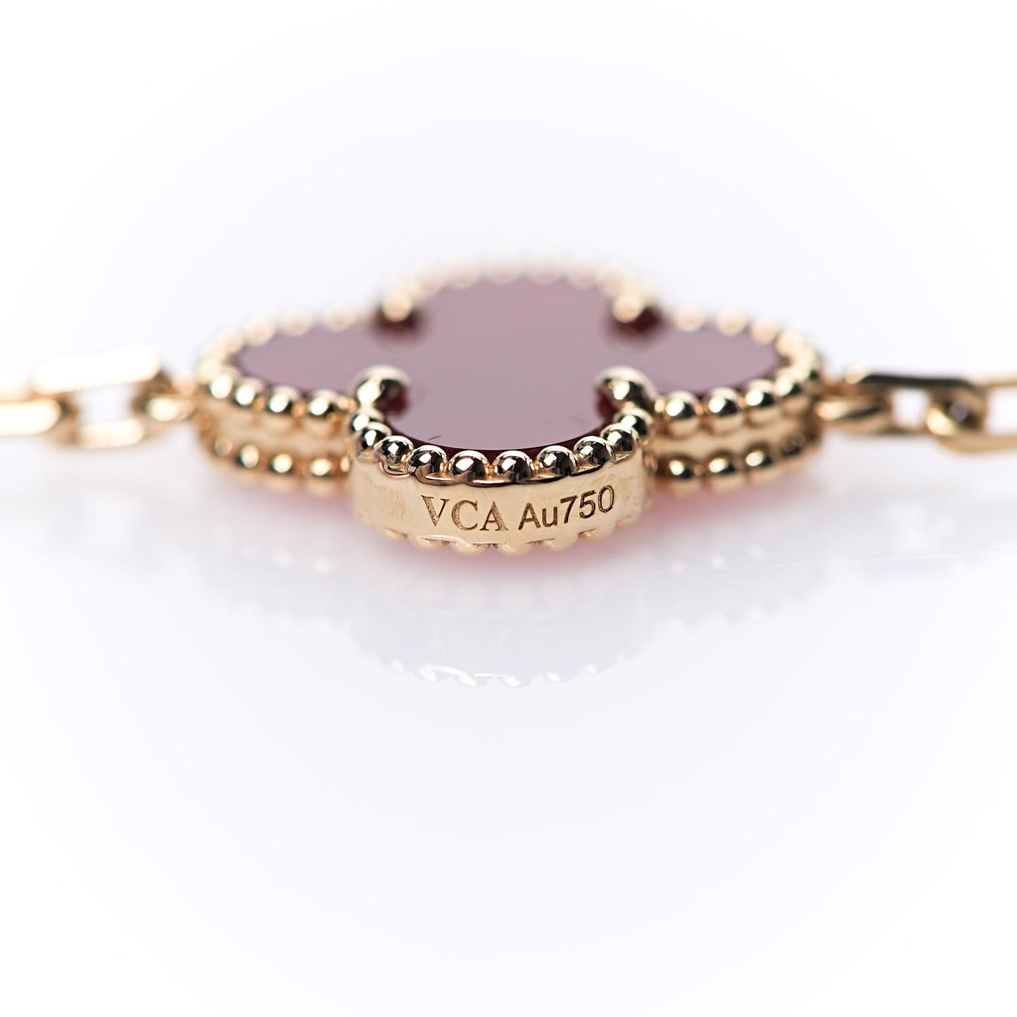 18K Yellow Gold Carnelian 5 Motifs Vintage Alhambra Bracelet