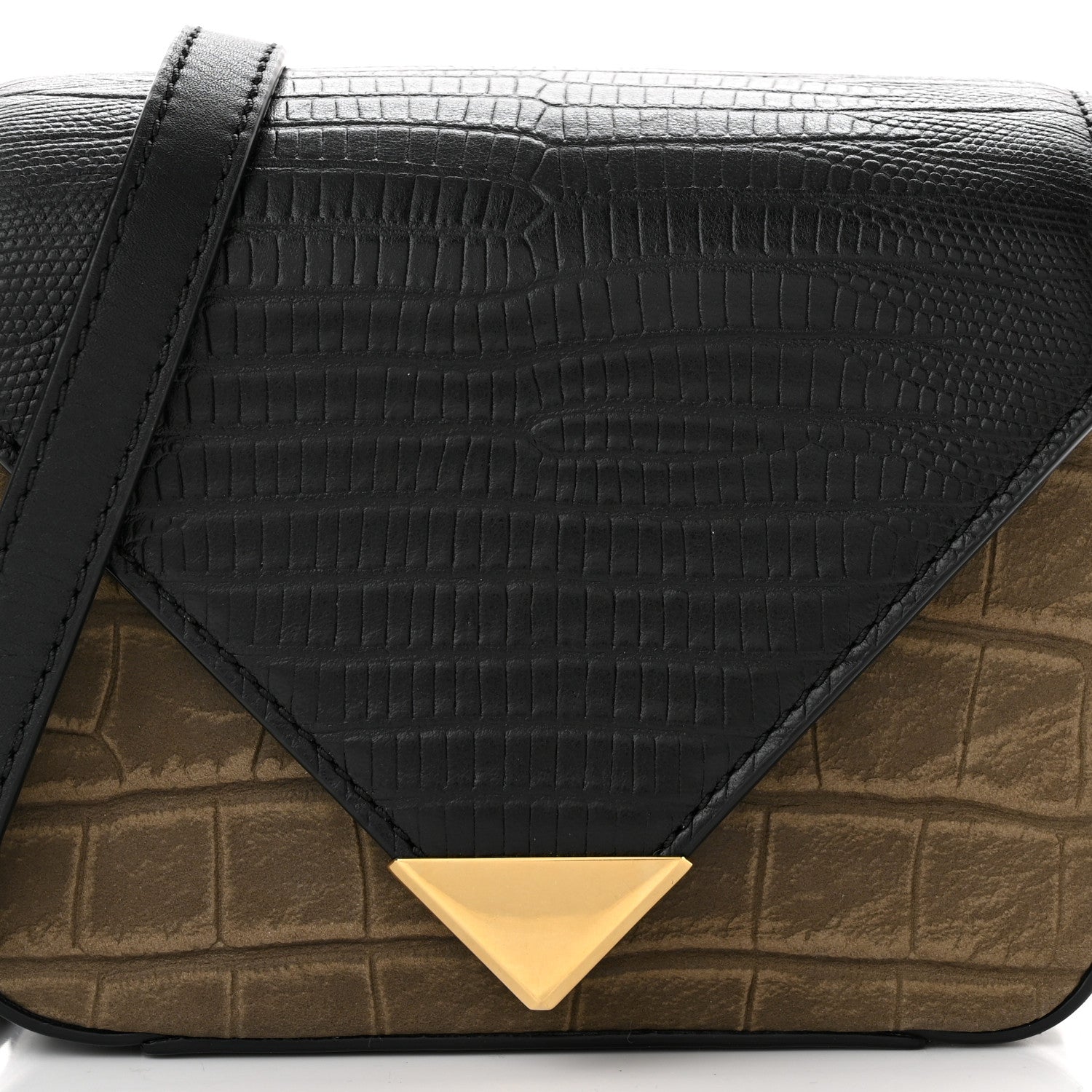 Alexander Wang Crocodile Lizard Embossed Calfskin Prisma Envelope Crossbody Black Military 9 of 11