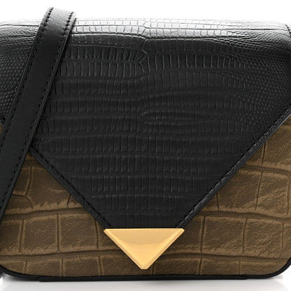 Alexander Wang Crocodile Lizard Embossed Calfskin Prisma Envelope Crossbody Black Military 9 of 11