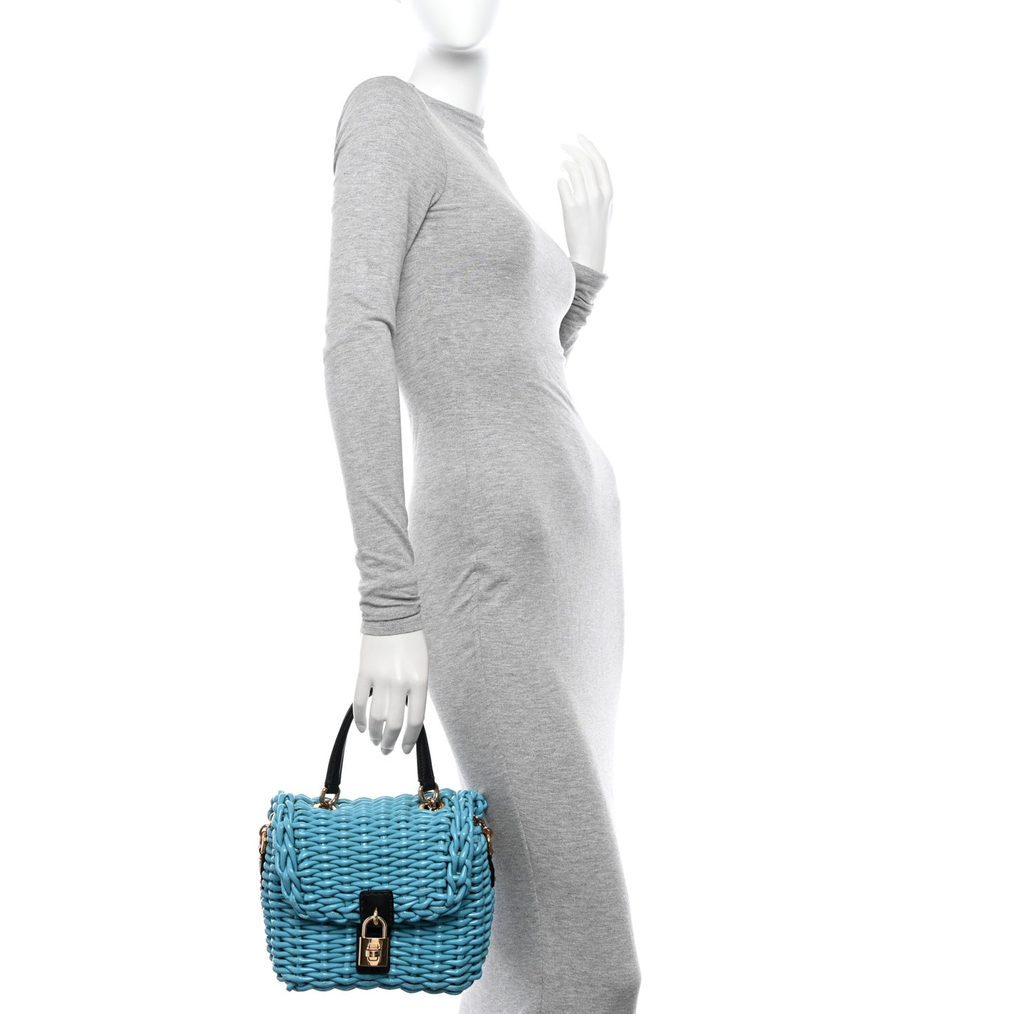 Woven Calfskin Padlock Shoulder Bag