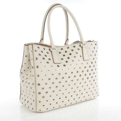 Prada City Calf Grommet Large Double Zip Tote Talco 3 of 7