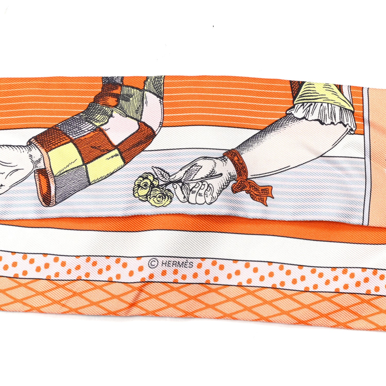 Hermes Silk Twilly Grand Theatre Nouveau Abricot Orange Jaune 3 of 4