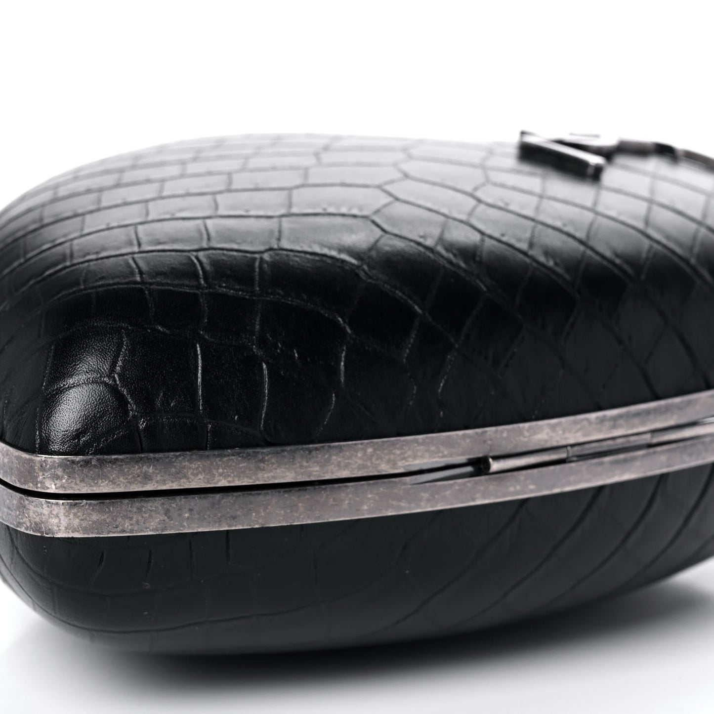 Calfskin Crocodile Embossed Monogram Love Box Bag Black
