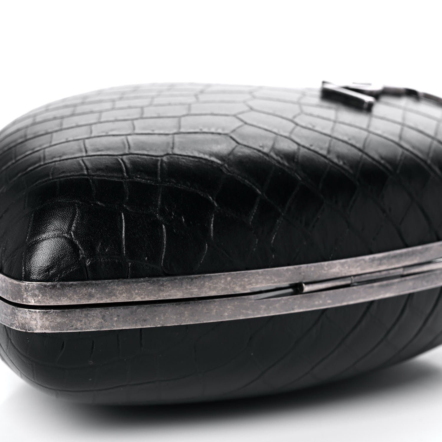 Saint Laurent Calfskin Crocodile Embossed Monogram Love Box Bag Black 9 of 11