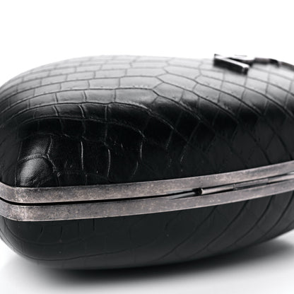 Saint Laurent Calfskin Crocodile Embossed Monogram Love Box Bag Black 9 of 11