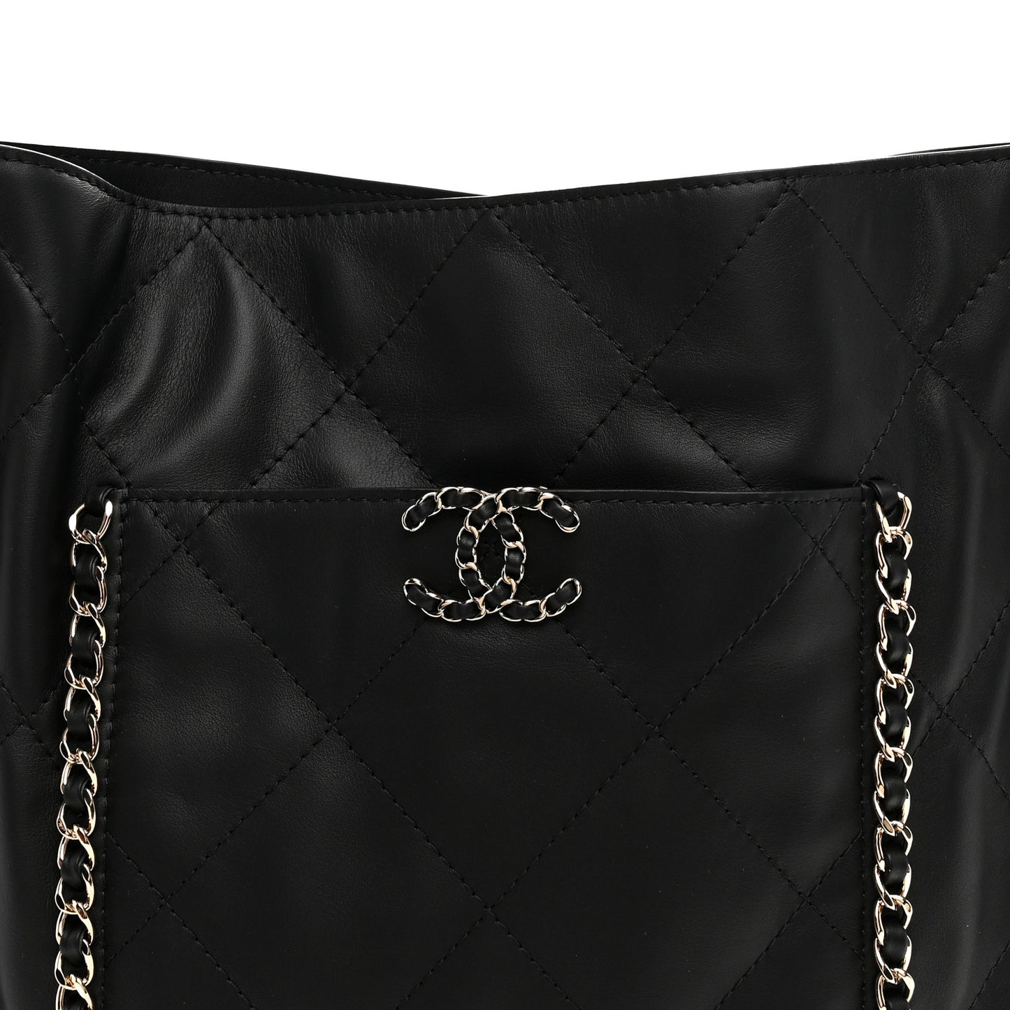 Calfskin Quilted Chain Flat Tote Black
