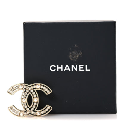 Chanel Metal Crystal Pearl CC Brooch Gold 4 of 4