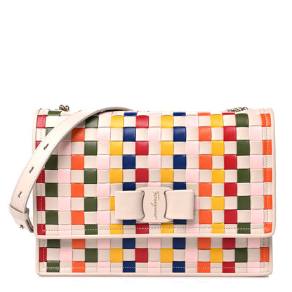 Salvatore Ferragamo Woven Calfskin Viva Bow Shoulder Bag Multicolor 1 of 9